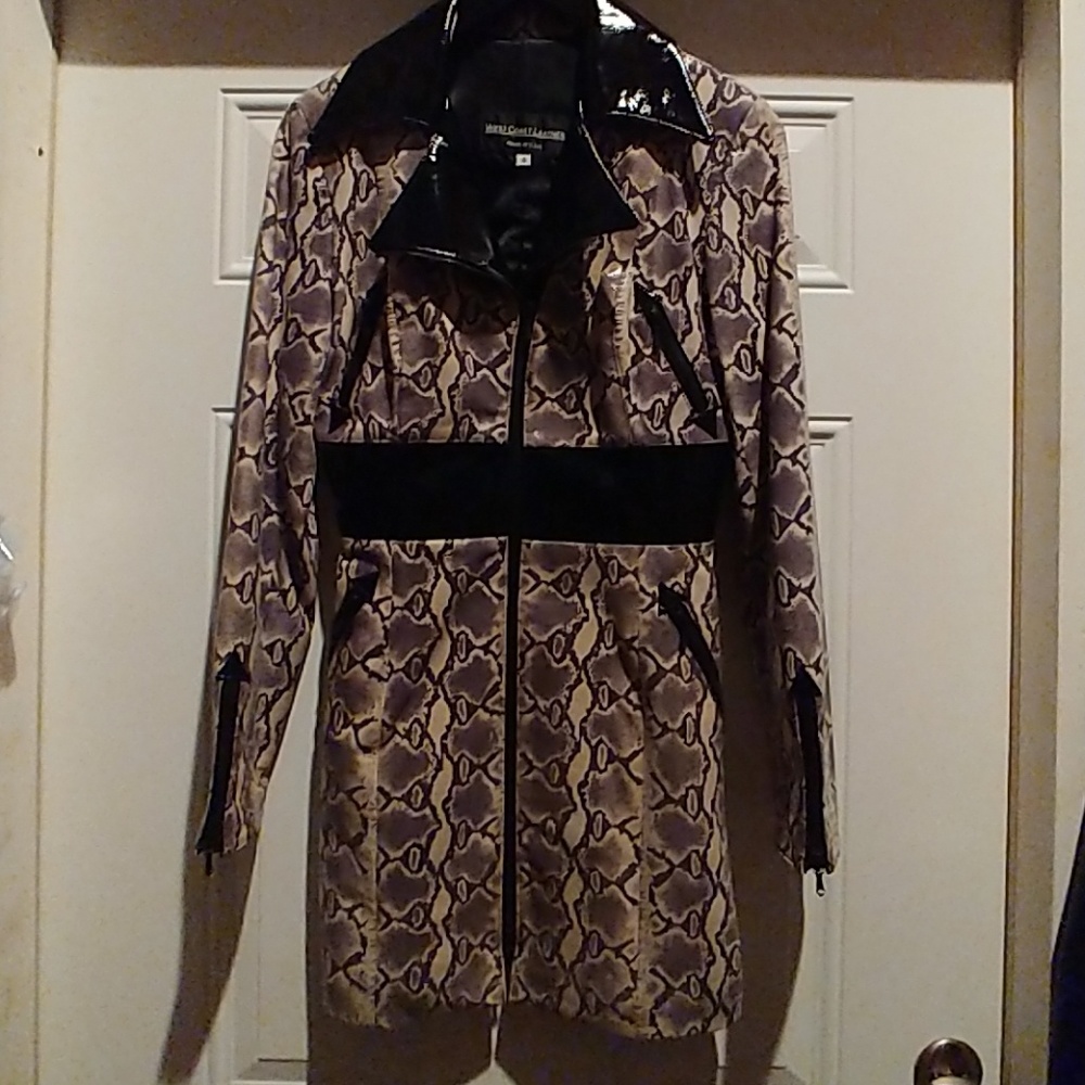 Snakeskin print leather dress.